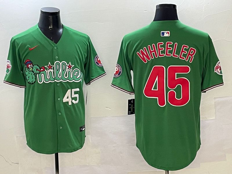 Men Philadelphia Phillies #45 Wheeler Green Three generations Joint Name Game 2025 Nike MLB Jersey style 2->philadelphia phillies->MLB Jersey